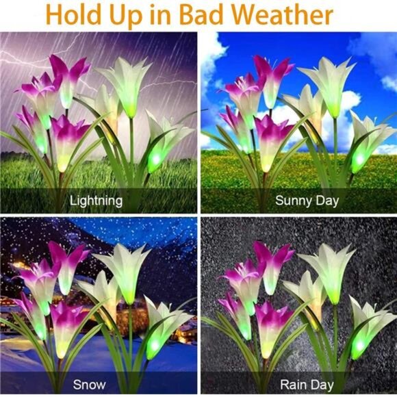 4 Pack Solar Flowers Lights,16 Bigger Head Solar Lily Flowers, 7 Color Changing - Picture 6 of 7